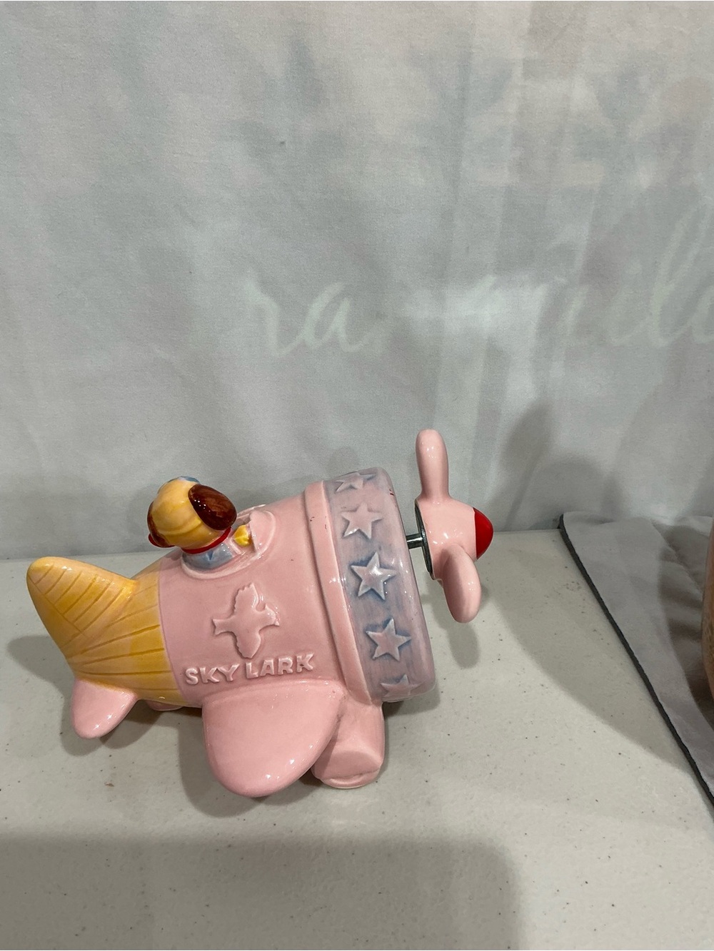 Sky Latk Pink and Yellow Ceramic Airplane Figurine